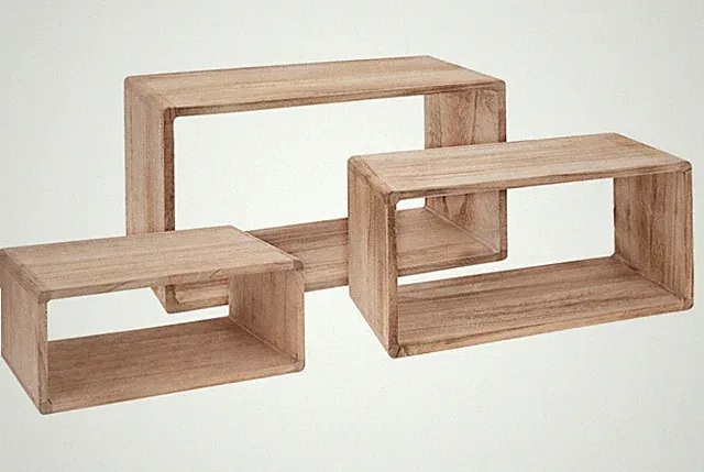 Wandregal Rechteck 3er Set aus Holz - 45/40/35 cm - Hängeregal Würfel Regal