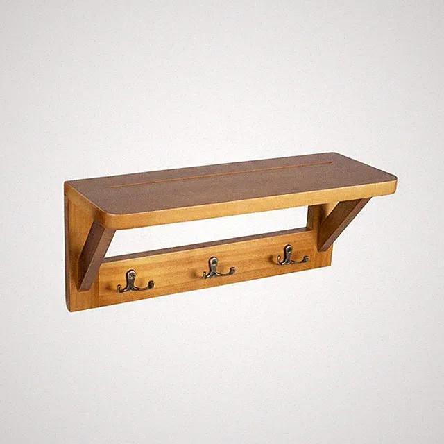 Wandregal Rustic aus Kiefernholz - 40x14,5x16,8 cm - mit Garderobenhaken
