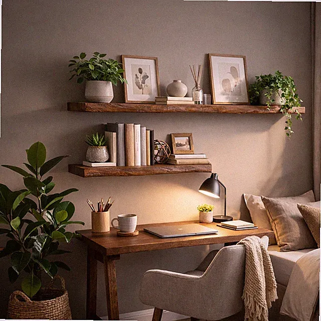Wandregal Schweberegal massiv Esche Farbe Teak Bücherregal Holz Regal Shelf