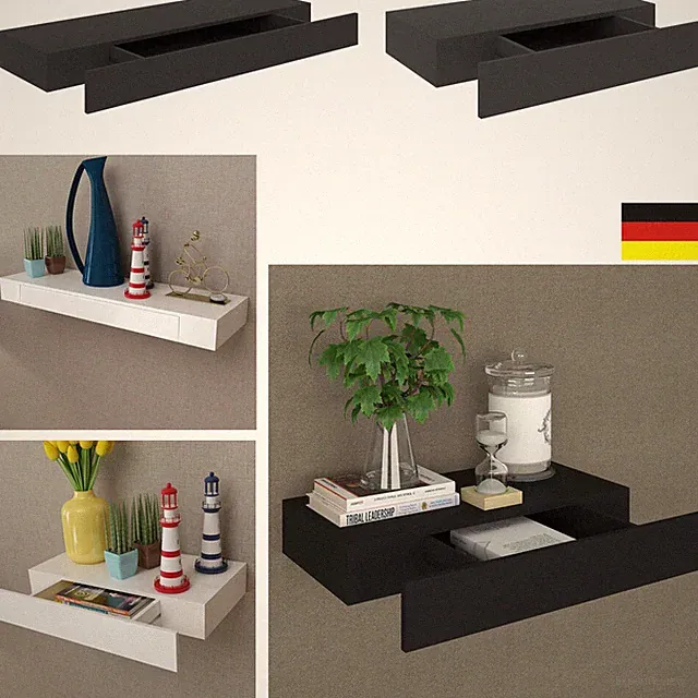 Wandregal Schweberegal Wandboard Bücher DVD CD Hänge-Regal Büro Wand-Schublade