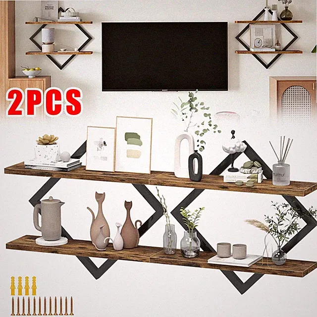 Wandregal Set Schweberegale 2-stöckig Hängeregale für Wohnzimmer Küche Büro