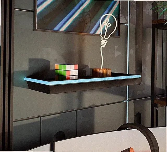 Wandregal Wrotyn mit LED-Beleuchtung Wohnzimmer Hangeregal Wandschrank M24