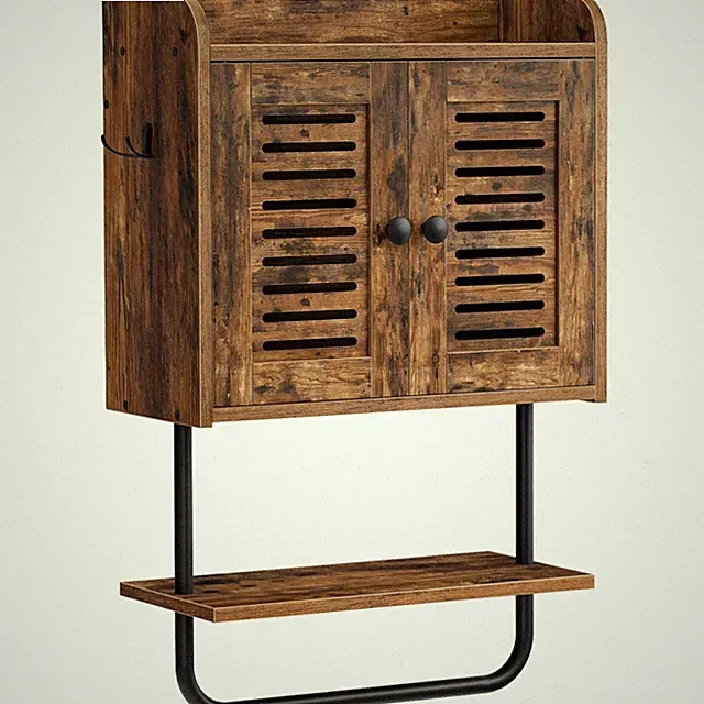 Wandschrank Badezimmer Holz Metall Vintagebraun Schwarz Aufbewahrung, Deko, H...