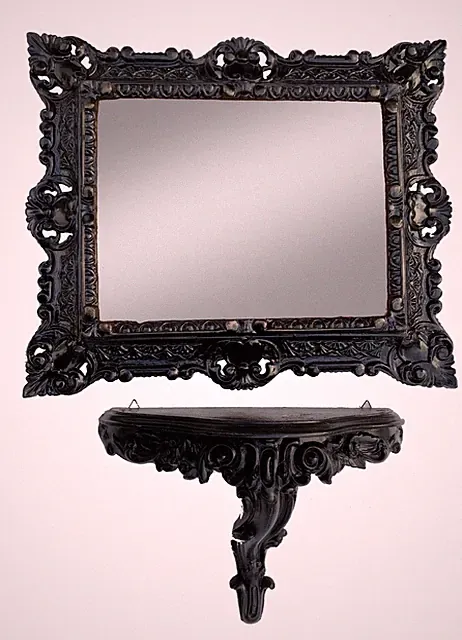 Wandspiegel mit Ablage Schwarz Barock Badspiegel mit Konsole 31x21 Gothik Regale