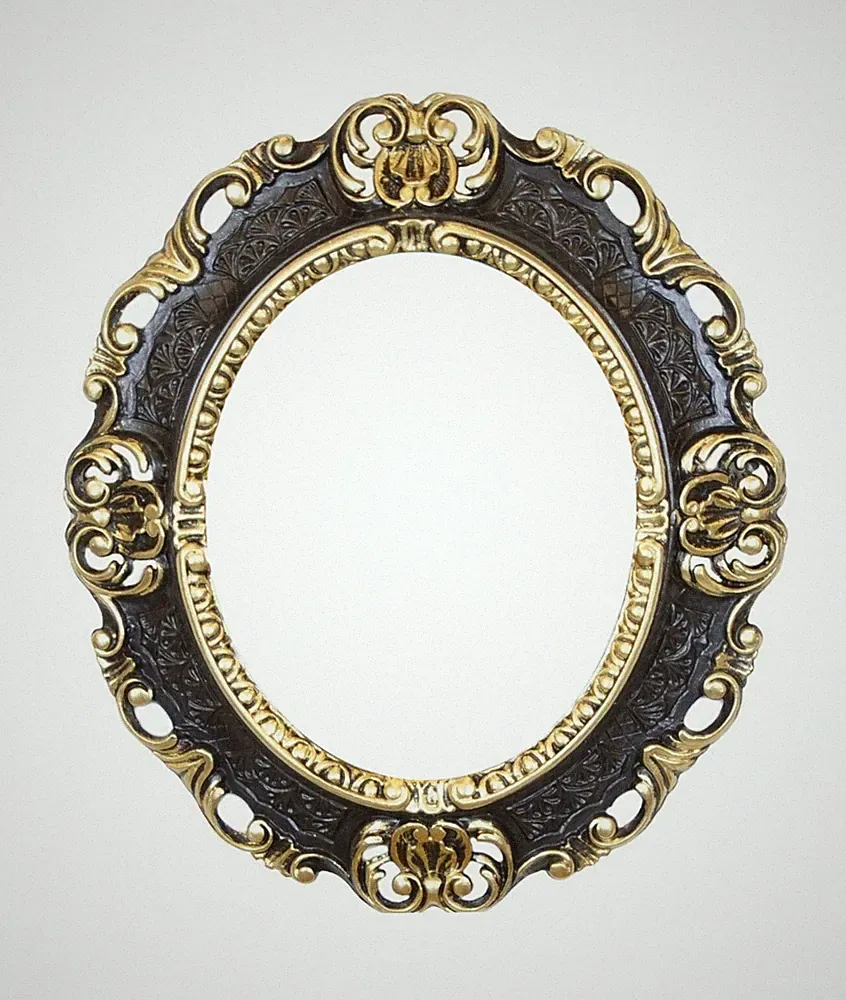 Wandspiegel Spiegel SCHWARZ GOLD OVAL 45x38 BAROCK Stil Antik Möbel Vintage
