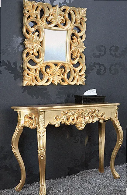 Wandspiegel + Wandkonsole Antik-Finish Luxuriös prunkvoll Barock und Rokoko Gold