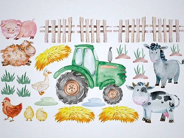 Wandsticker Kinderzimmer Bauernhof Tiere Trecker Traktor Wandbild Dekoidee