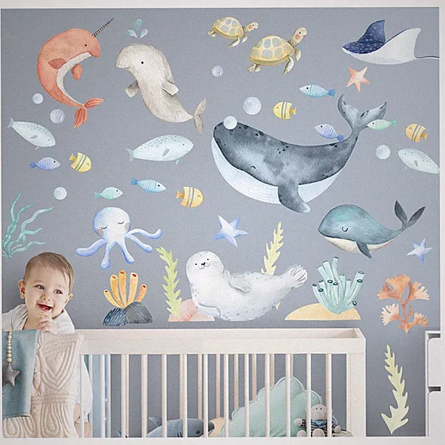 Wandsticker Unterwasserwelt Wandtattoo Ozean Kinderzimmer Babyzimmer Deko DL866