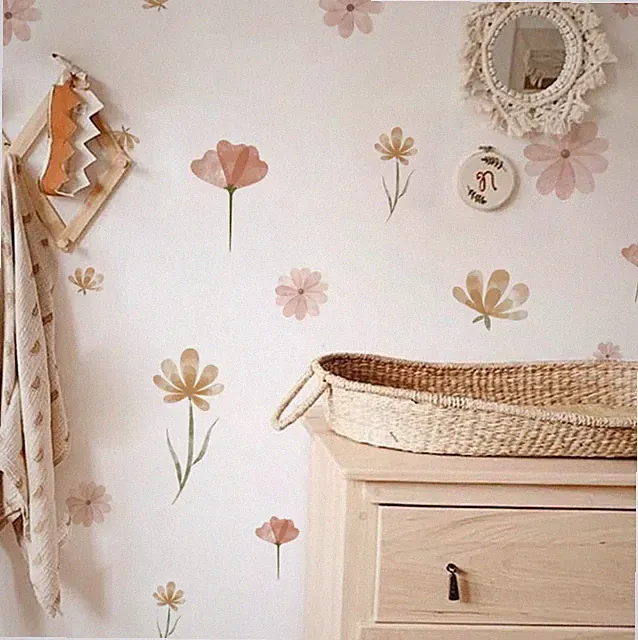 Wandtatto Kinderzimmer Blumen Wanddeko Boho Fototapete Baby Deko pastell Mädchen
