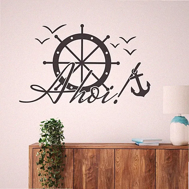 Wandtattoo Badezimmer Ahoi Anker Steuerrad Bad Aufkleber maritim maritime Deko