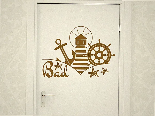 Wandtattoo Badezimmer Tür Beschriftung Bad Maritim Aufkleber Leuchtturm Anker
