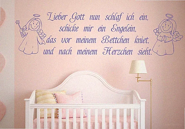 Wandtattoo Engel Spruch Kinderzimmer lieber Gott nun schlaf ich ein Baby Deko