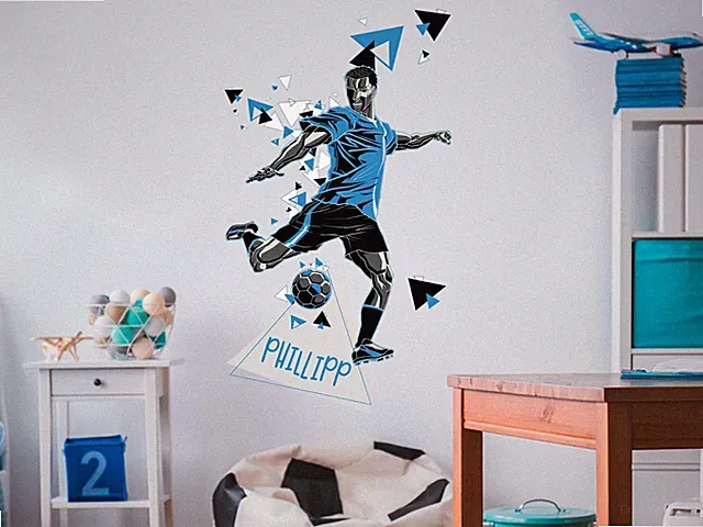 Wandtattoo Fußballer mit Namen personalisiert Kinderzimmer für Jungen / Mädchen