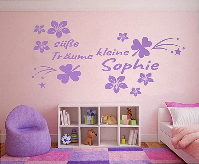 Wandtattoo Kinderzimmer Baby Mädchen Spruch süße Träume kleine mit Name pk87