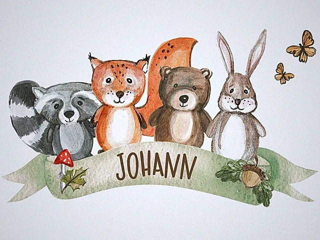 Wandtattoo Kinderzimmer mit Namen, Waldtiere, Wandbild personalisiert Dekoidee