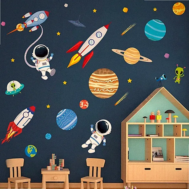 Wandtattoo Kinderzimmer Raum Raketen Planeten Astronaut Wanddeko Babyzimmer