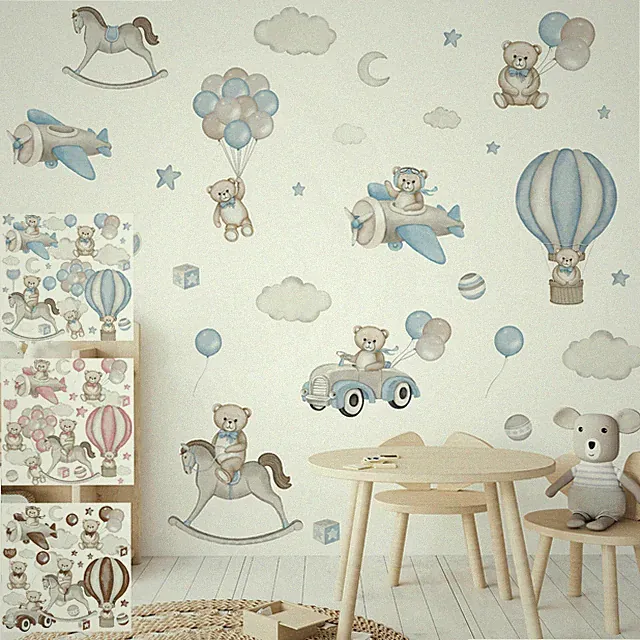 Wandtattoo Set für Kinder Bären Ballons Wolken Sterne Tiere für Babyzimmer