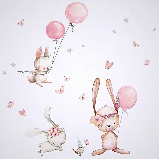 Wandtattoo Sticker Kinderzimmer Ballons Sterne Deko Hasen Spielzimmer Baby DL726