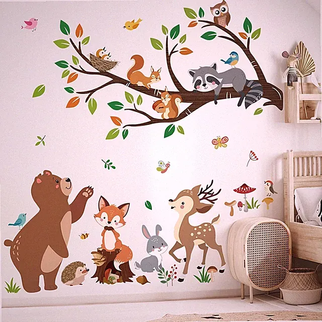 Wandtattoo Waldtiere Baum Zweig Babyzimmer Kinderzimmer Schlafzimmer Deko 30x