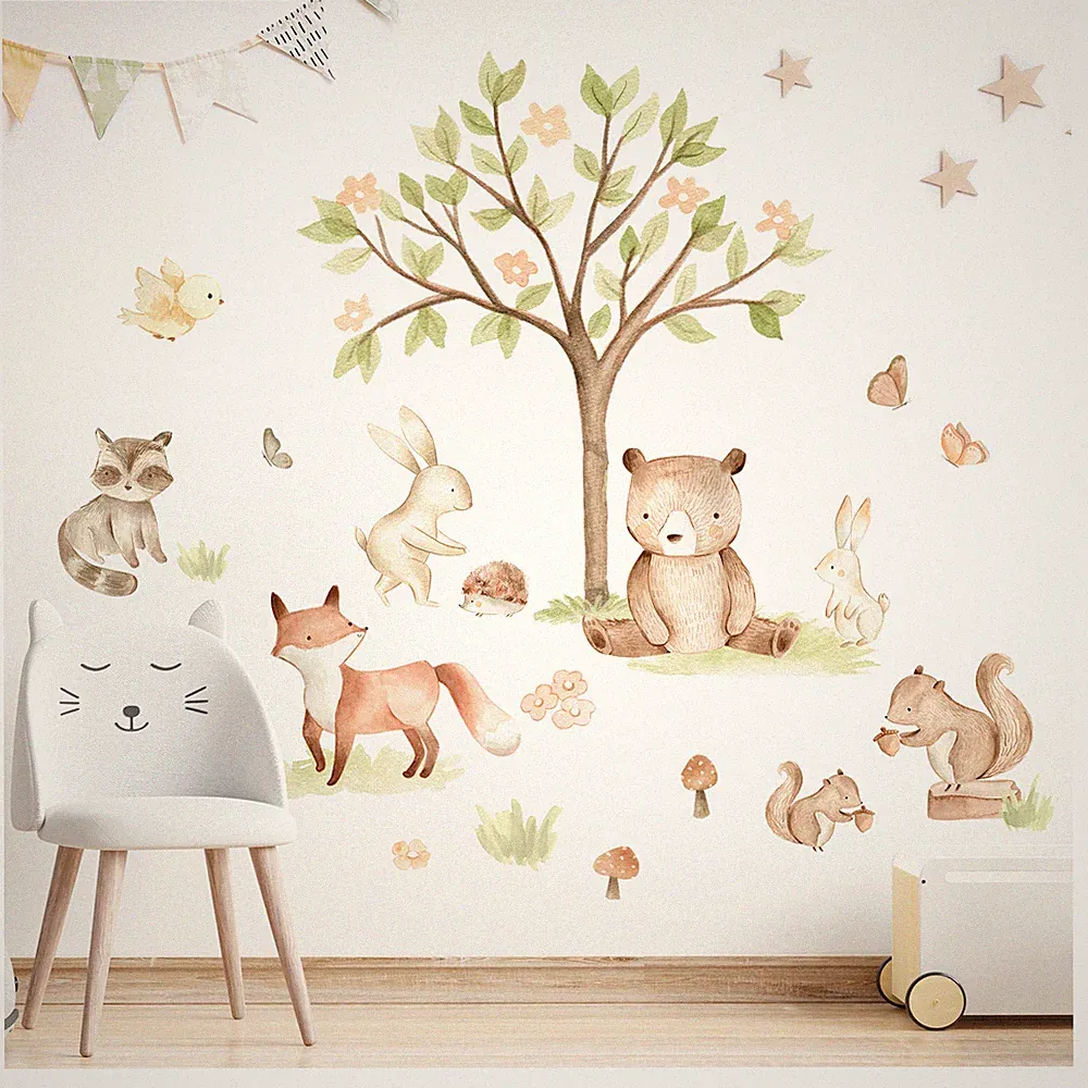 Wandtattoo Waldtiere Wandsticker Baum für Kinderzimmer Babyzimmer Deko DL853