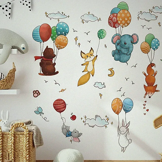 Wandtattoo Wandaufkleber Wandsticker für Kinderzimmer Waldtiere Ballon Wanddeko