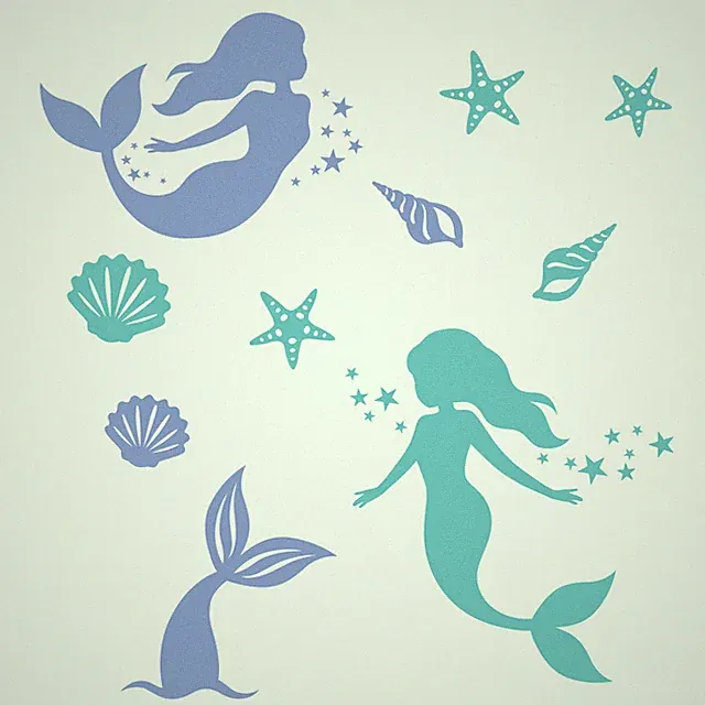 Wandtattoo Wandsticker Aufkleber SET Kinderzimmer XXL Meerjungfrau Muscheln 124
