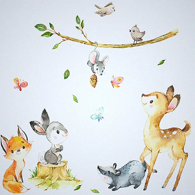 Wandtattoo Wandsticker Kinderzimmer Mädchen Tiere Reh Hase Fuchs Wanddeko DL552