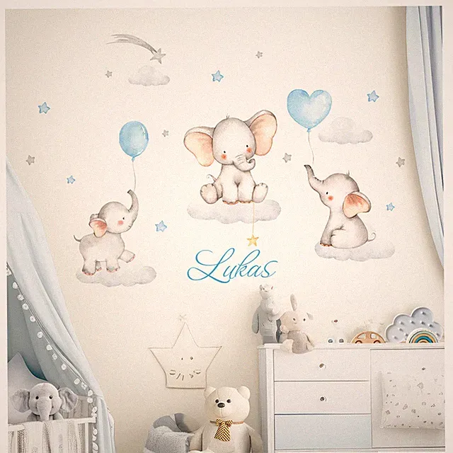 Wandtattoo Wandsticker Kinderzimmer Wanddeko Spielzimmer Elefanten Baby DL709