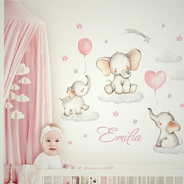 Wandtattoo Wandsticker Kinderzimmer Wanddeko Spielzimmer Elefanten Baby DL710