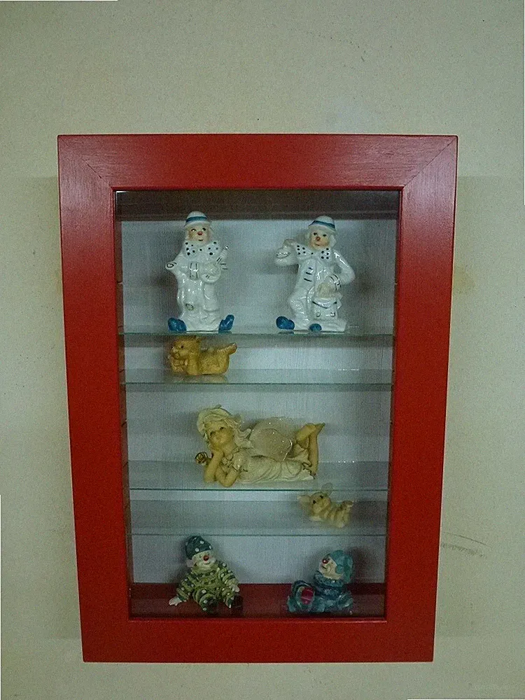 Wandvitrine Sammler Vitrine Kiefer Rot lackiert 36x53cm mit LED´s Topp