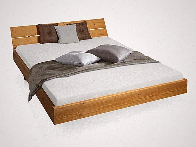 Wangenbett Schwebebett Massivholzbett Einzelbett 90x200 cm CURBY THERMO-Fichte