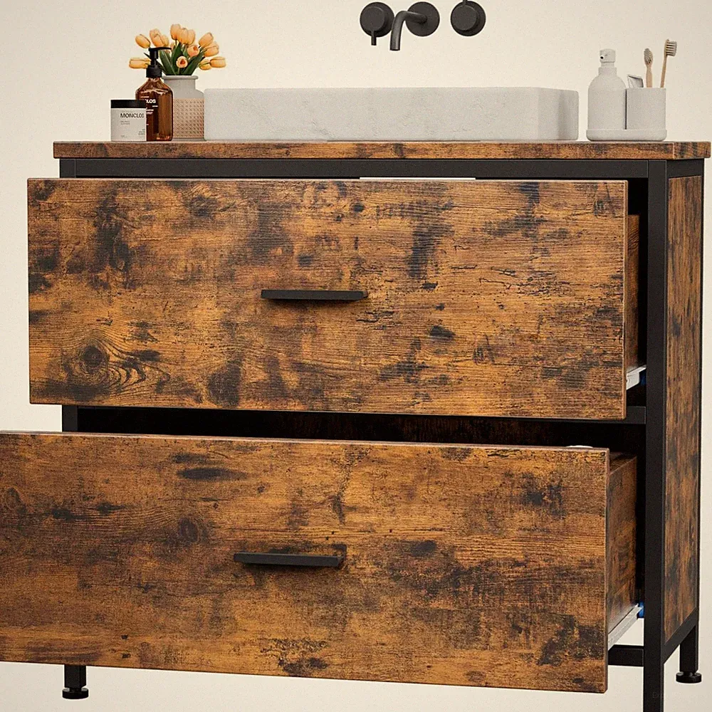 Waschbeckenunterschrank Bad Holz Metall Schubladen Industrial Design 60x60cm