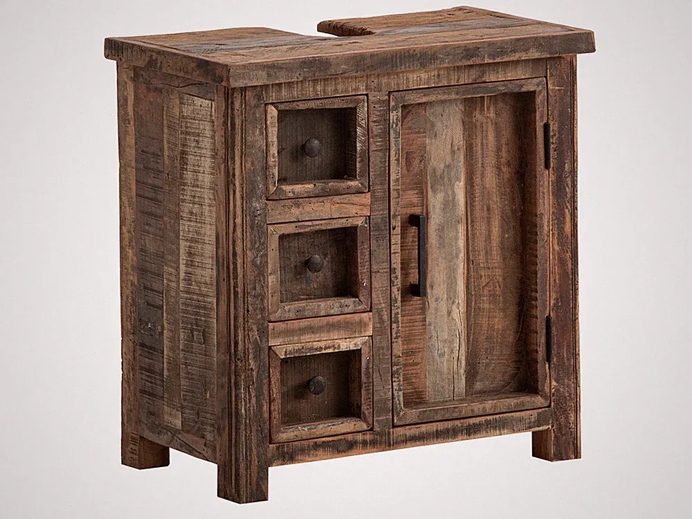 Waschbeckenunterschrank Sumatra 60x62x35 Altholz Badschrank rustikal Badezimmer