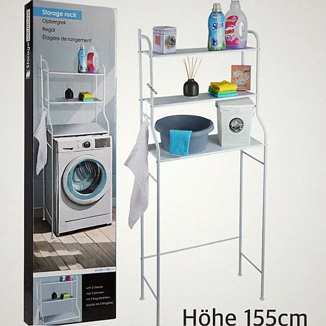 Waschmaschinenregal 65x25x155cm Metall Badregal 3 Ablagen weiß Standregal