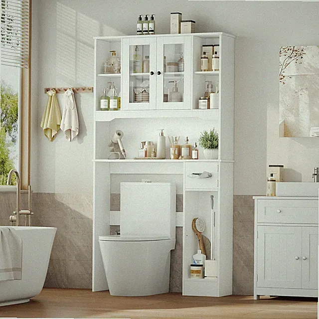 Waschmaschinenschrank, Toilettenschrank mit Türen offene Fächern, Taschentuchbox