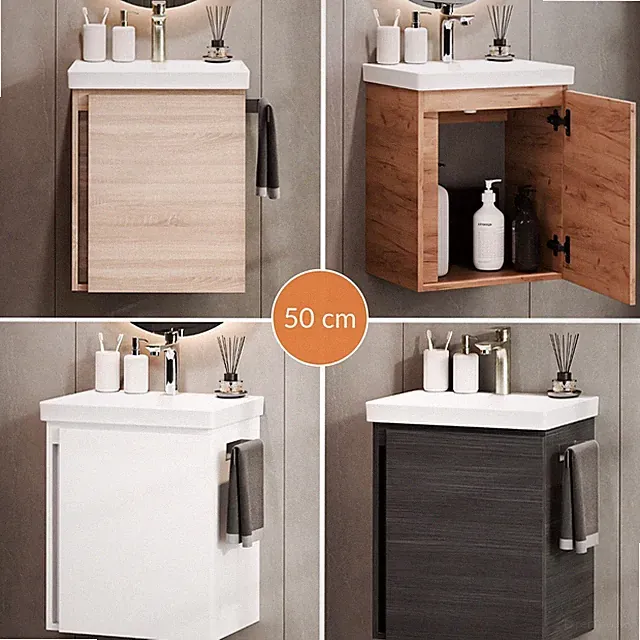 Waschtisch 50 cm mit Unterschrank Keramik Waschbecken Badmöbel Gäste WC