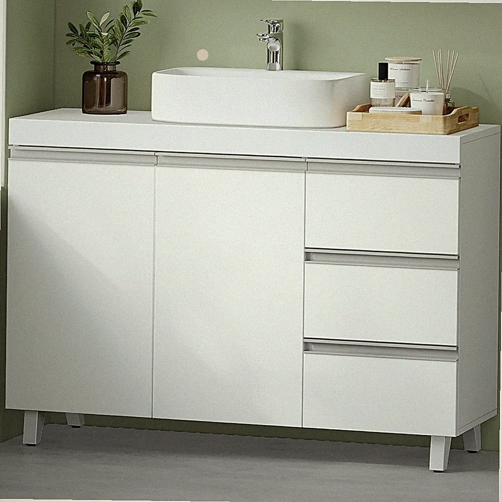 Waschtisch Badmöbel Vanity Unit mit 3 Schubladen Türen 64cm weiss