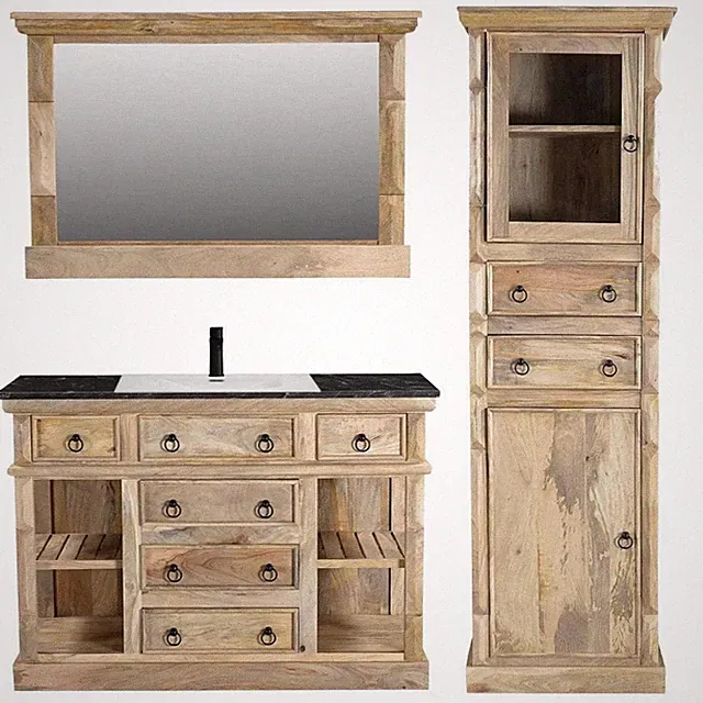 Waschtisch PAZIN Massivholz Unterschrank Vintage Landhaus Antik Design stehend