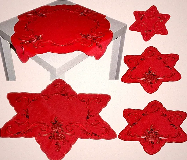 Weihnachten Tischdecke Stern Plauener Spitze Mitteldecke Stickerei Tischwäsche