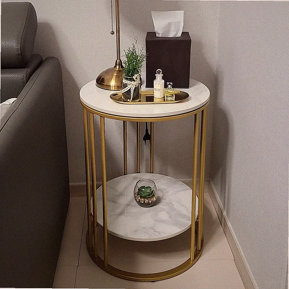 Weiß Couchtisch Rund Beistelltisch Marmor Sofatisch Gold Metall Gestell Modern
