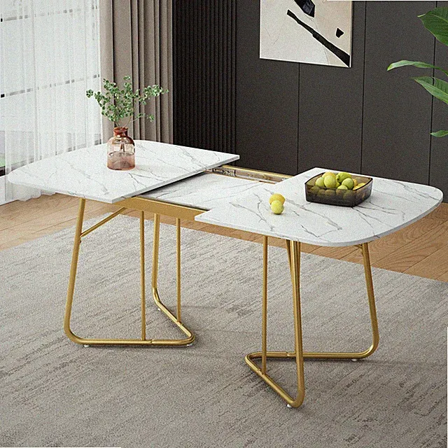 Weiß erweiterbarer Esstisch 140/180*80 cm Marmoroptik Metallbeine Teleskoptisch