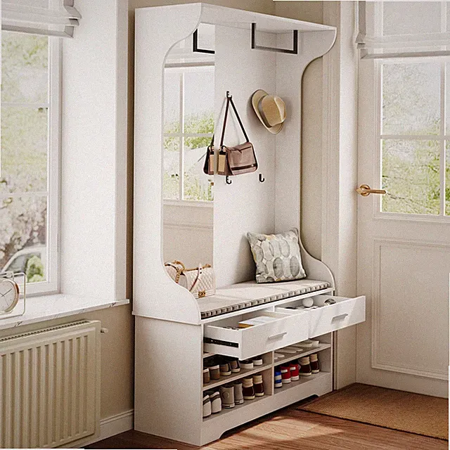 Weiß Garderoben-Set Kleiderschrank-Set mit Spiegel,Schuhschrank, Flurgarderobe.