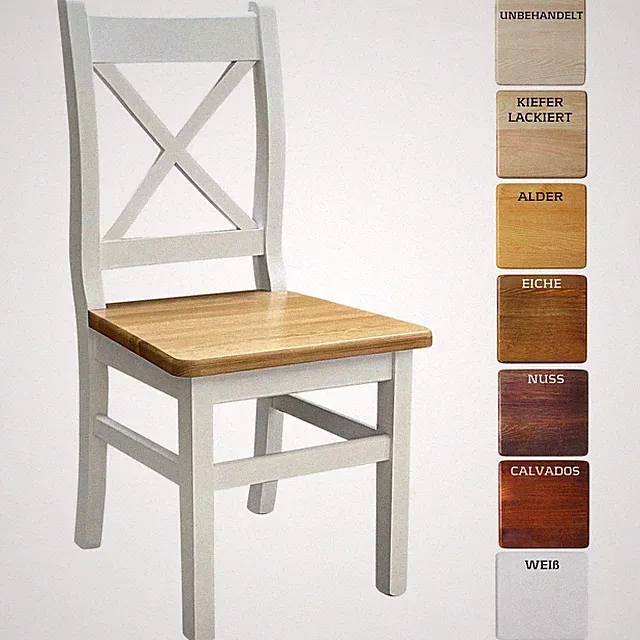 Weiß Holzstuhl Kreuzstuhl MASSIV KIEFER HOLZ -NEU Landhausstil MASSIVHOLZ