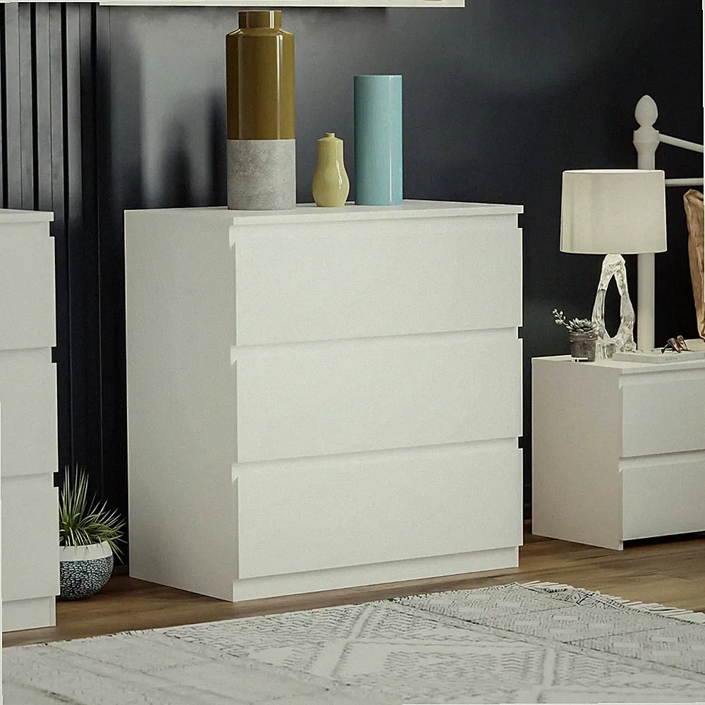 Weiß Kommode mit 3 Schubladen Sideboard Anrichte holz Möbel Schubladenschrank DE