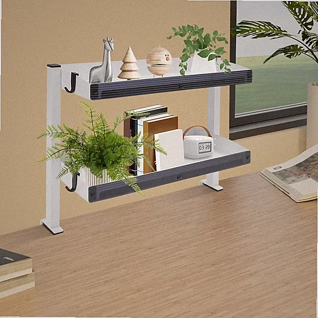 Weiß Schreibtischregal mit Klemme 2-stufiges Regal mit verstellbarem Ablagefach