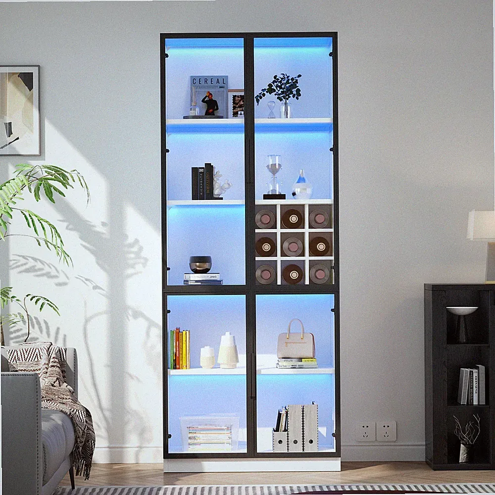Weiß Vitrine Glasvitrine Standvitrine Hochschrank mit LED Beleuchtung 80*200 cm