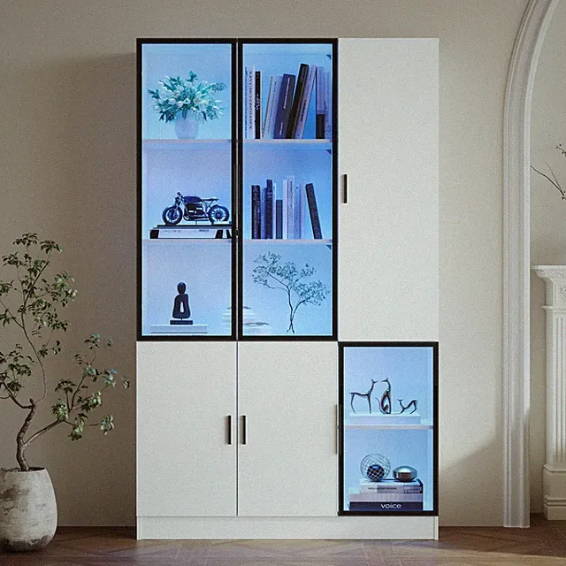 Weiß Vitrine Glasvitrine Standvitrine mit LED Beleuchtung Hochschrank 120*200 cm