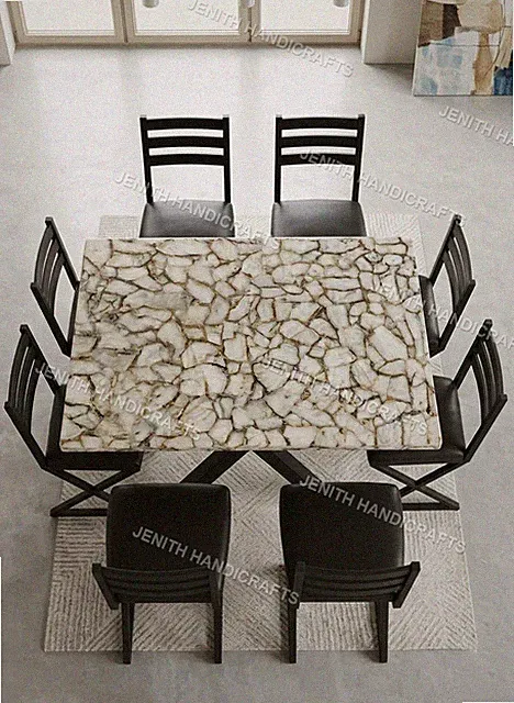 Weiße Achat Marmor Esstischplatte Luxus Steinplatte Rechteckig Modern Tisch