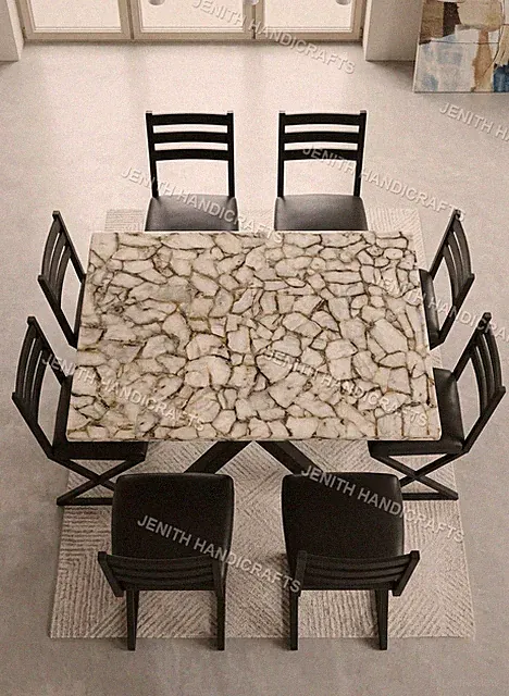 Weiße Achat Marmor Esstischplatte Luxus Steinplatte Rechteckig Modern Tisch