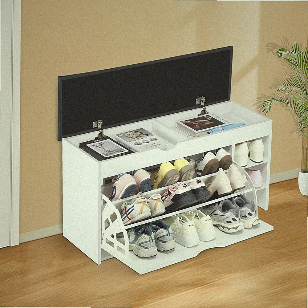 Weißer Moderner Schuhschrank Klappbarer Schuhwechselhocker Stauraum 100*30*48cm